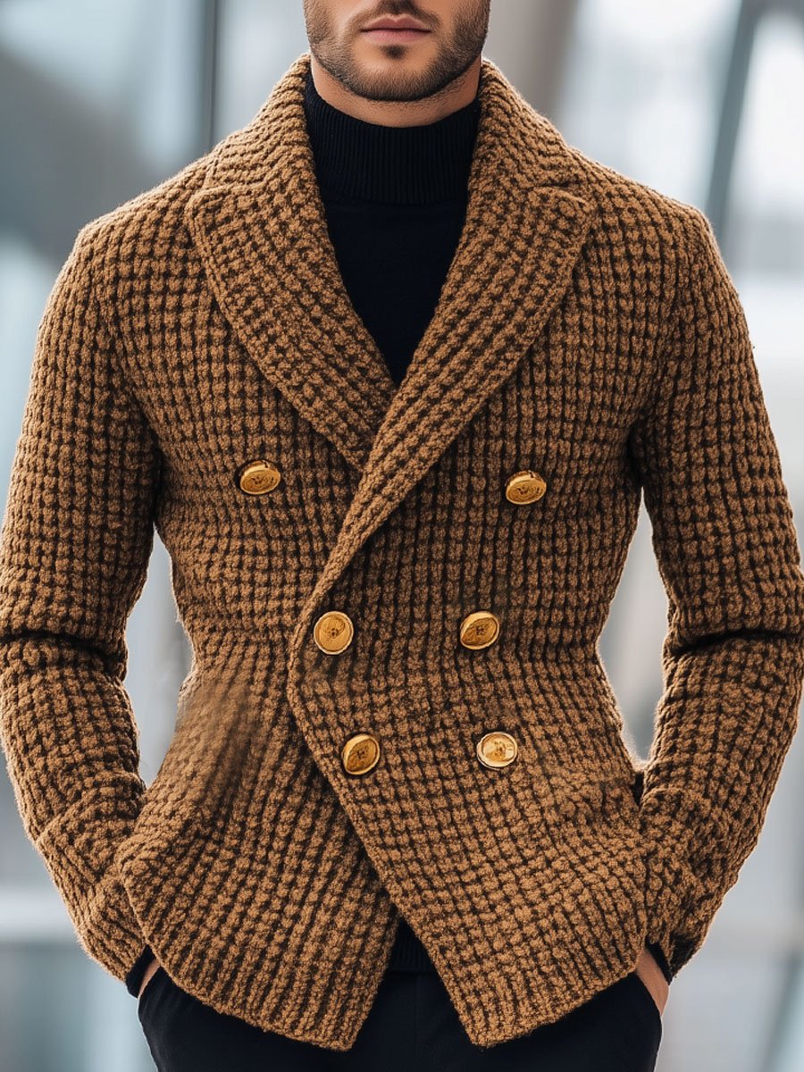 Men's Lapel Double Breasted Metal Button Vintage Knit Cardigan