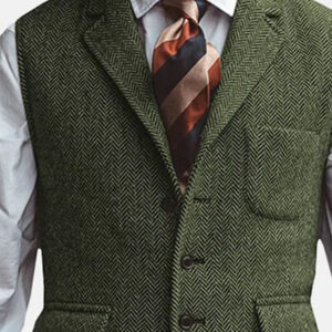 3-Pocket Lapel Herringbone Casual Vest