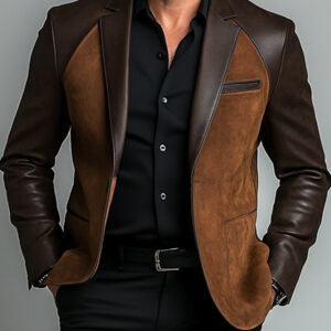 Men's Fashion Vintage PU Leather Patchwork Lapel Jacket