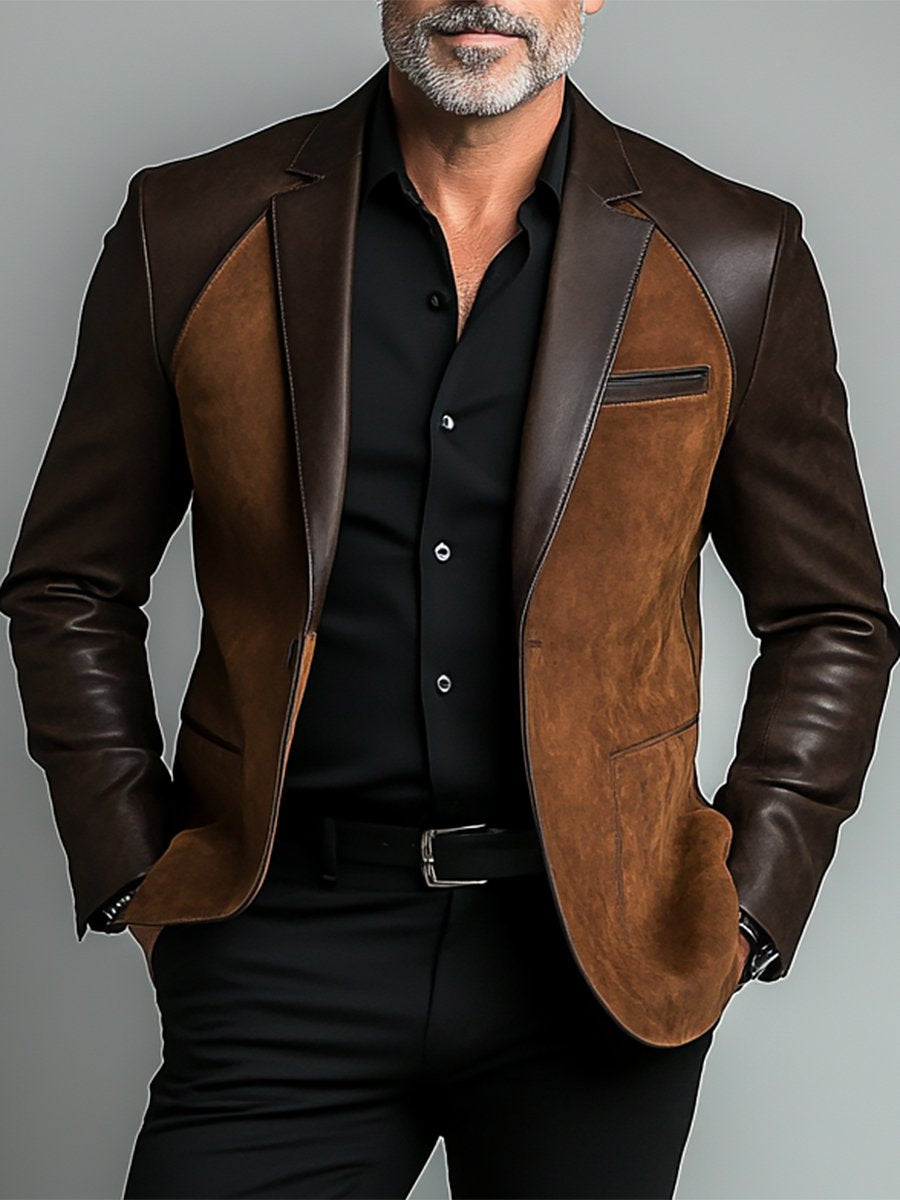 Men's Fashion Vintage PU Leather Patchwork Lapel Jacket