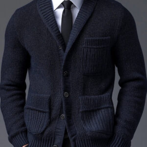 Solid Color Lapel 3 Pockets Knitted Cardigan