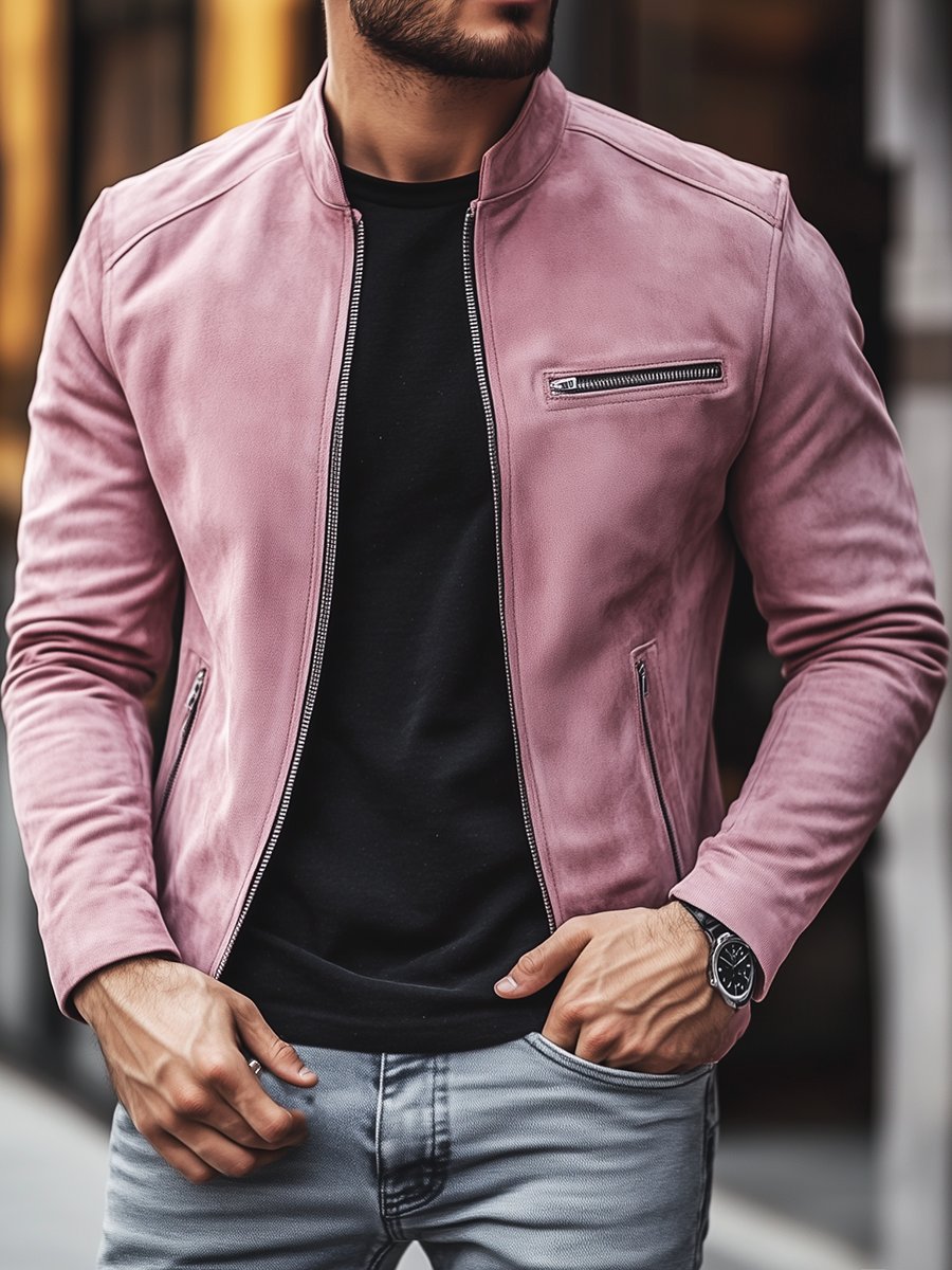 Trendy Zipper Multi-pocket Suede Jacket