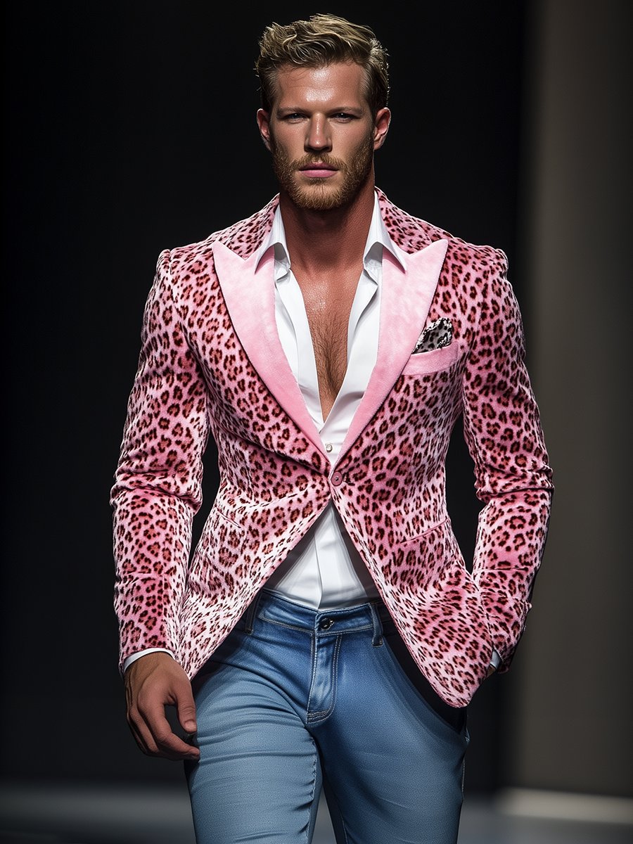 Casual Lapel Leopard Velvet Blazer - Image 2