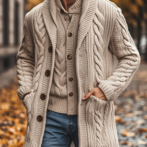 Men's Casual Lapel Mid-length Knitted Cardigan