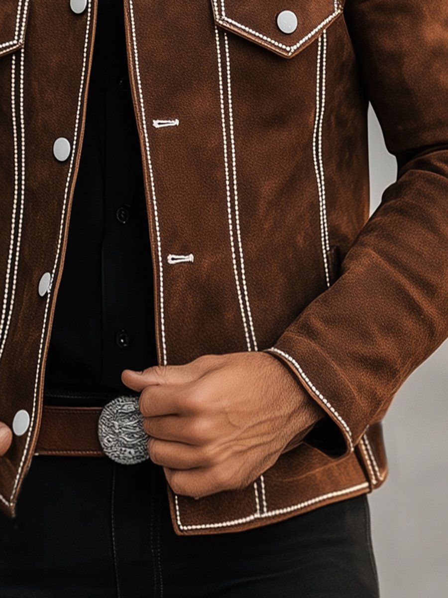 Men's Vintage Casual Lapel Suede Jacket - Image 3