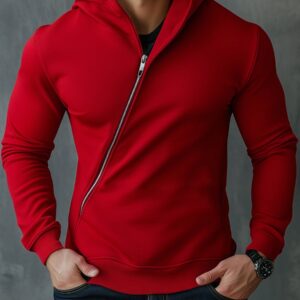 Retro Red Diagonal Zipper Hoodie