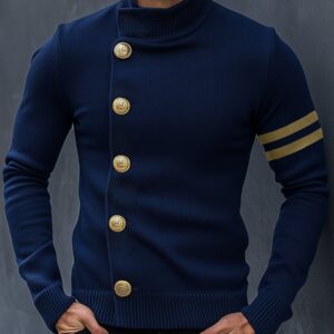 Vintage Navy Stand Collar Knit Cardigan