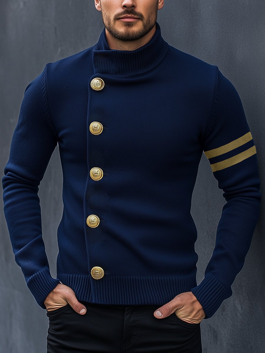 Vintage Navy Stand Collar Knit Cardigan