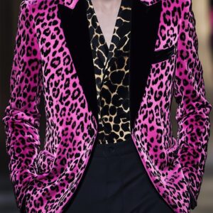 Men's Fashion Pink Leopard Velvet Blazer