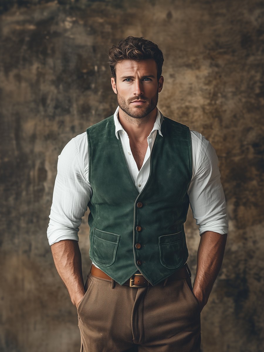 Men's Vintage V-neck Single-breasted Suede Vest - Image 2