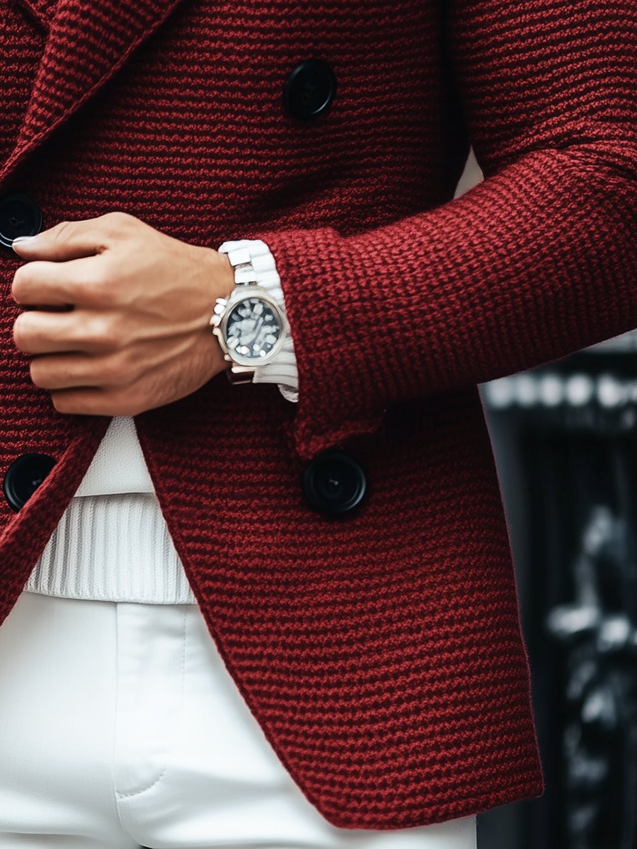 Vintage Lapel Multi-Pocket Casual Double Breasted Knitted Blazer - Image 3