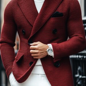 Vintage Lapel Multi-Pocket Casual Double Breasted Knitted Blazer