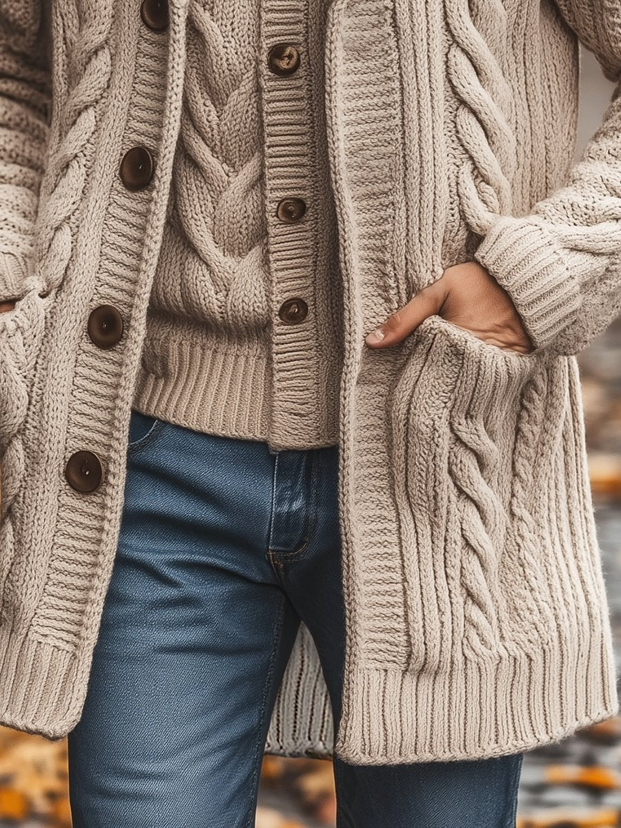 Men's Casual Lapel Mid-length Knitted Cardigan - Image 3