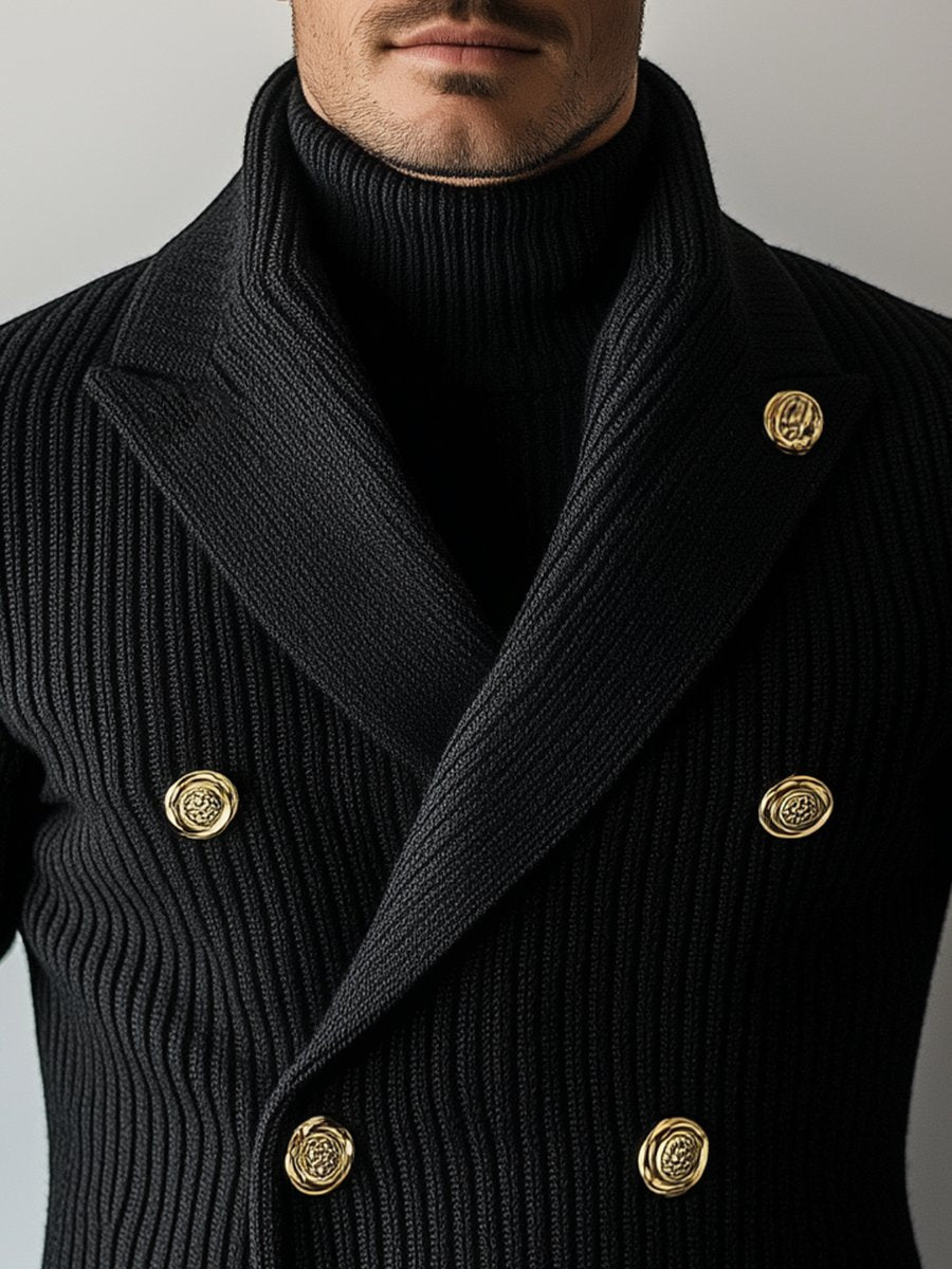 Business Lapel Double Breasted Knit Cardigan - Image 3