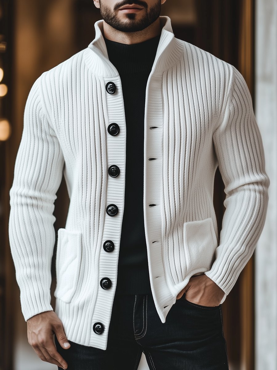 Casual Stand Collar Button Knit Cardigan