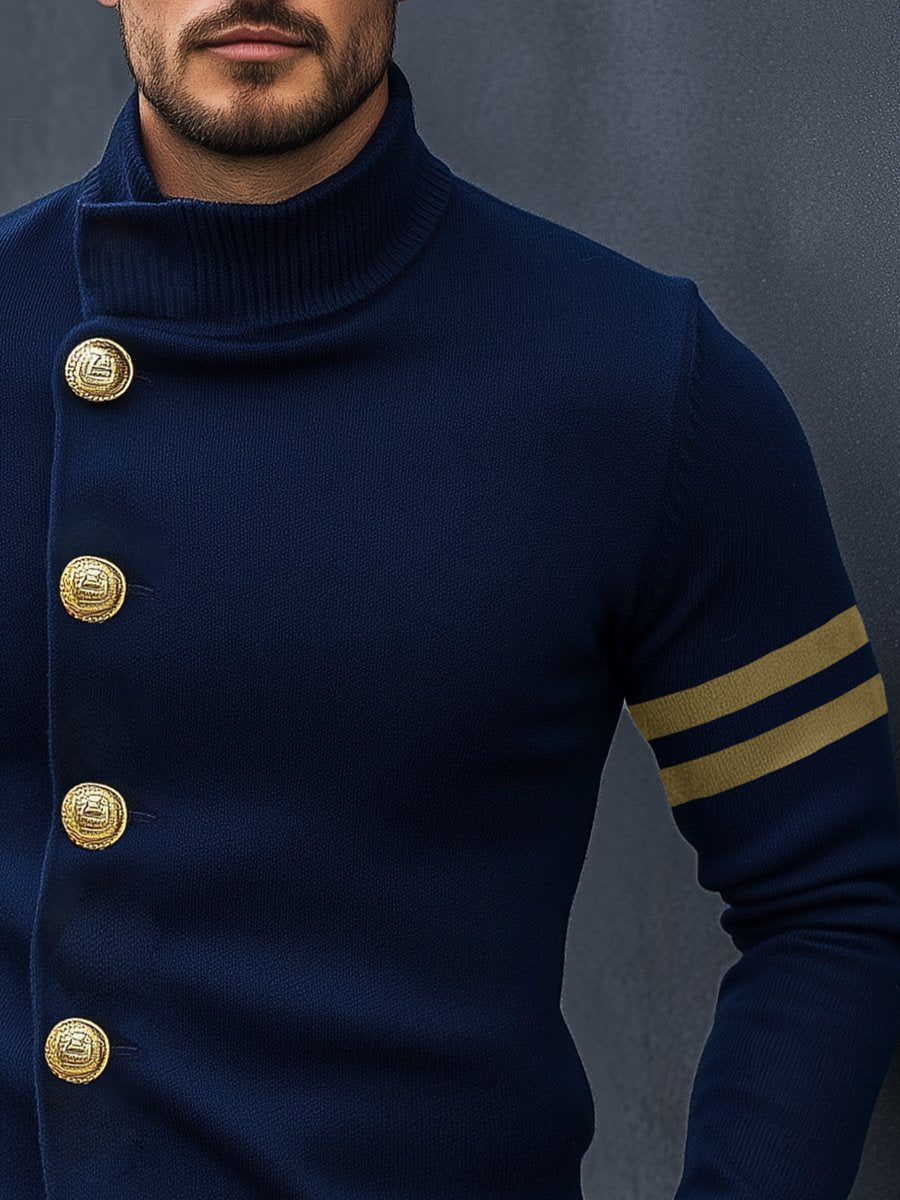 Vintage Navy Stand Collar Knit Cardigan - Image 3