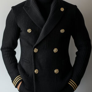 Business Lapel Double Breasted Knit Cardigan