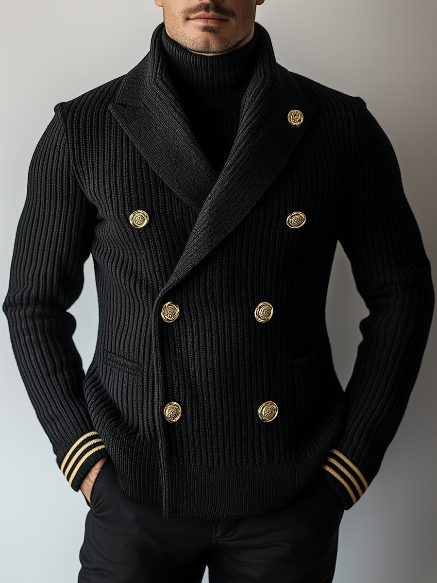 Business Lapel Double Breasted Knit Cardigan
