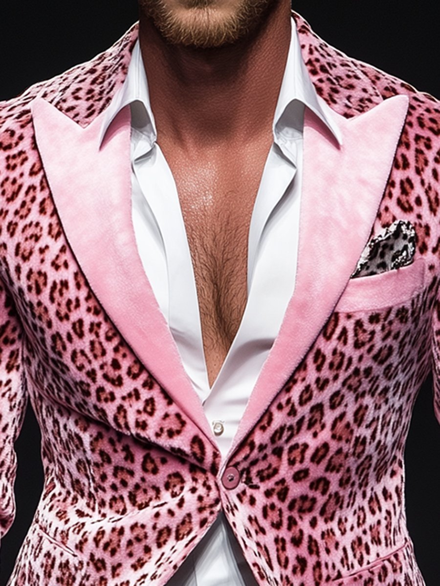 Casual Lapel Leopard Velvet Blazer - Image 3