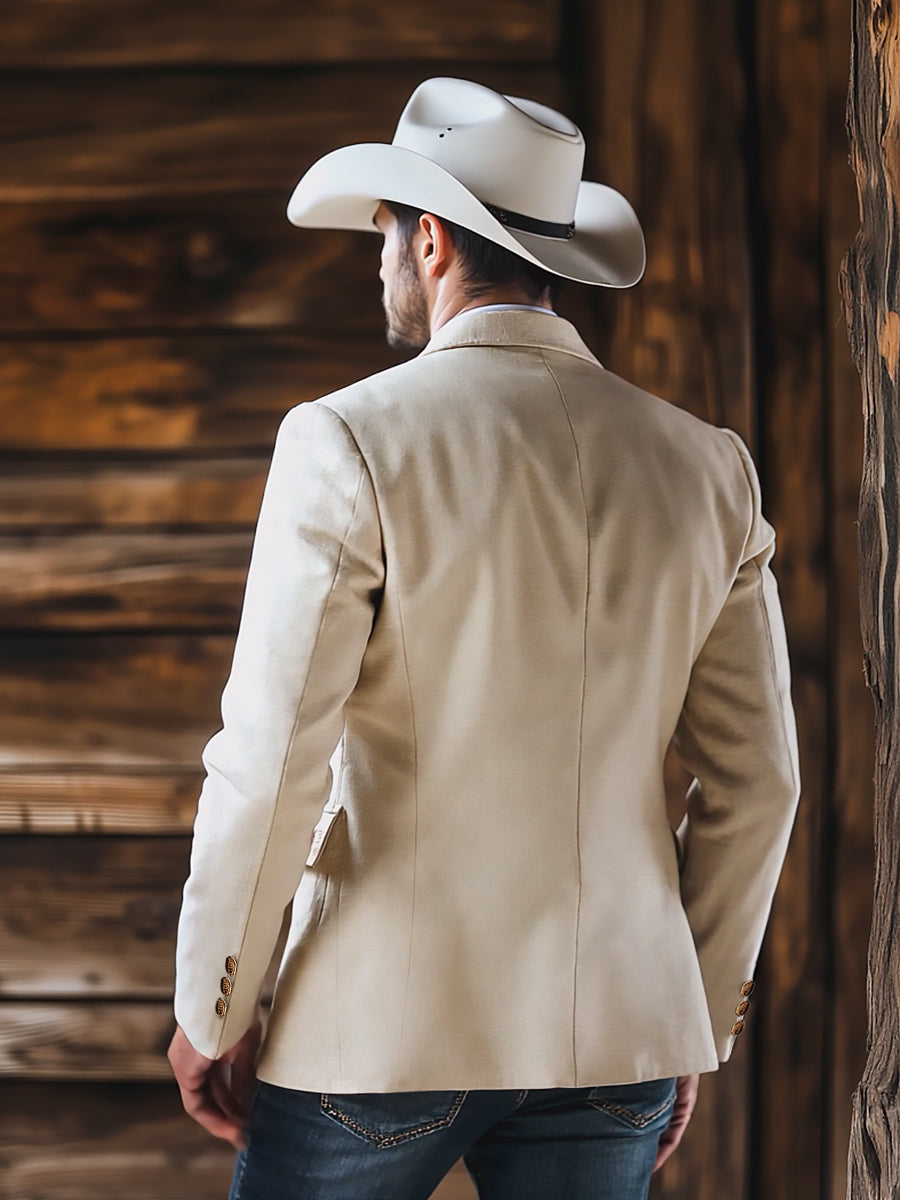 Vintage Western Style Embroidered Cotton and Linen Blazer - Image 2