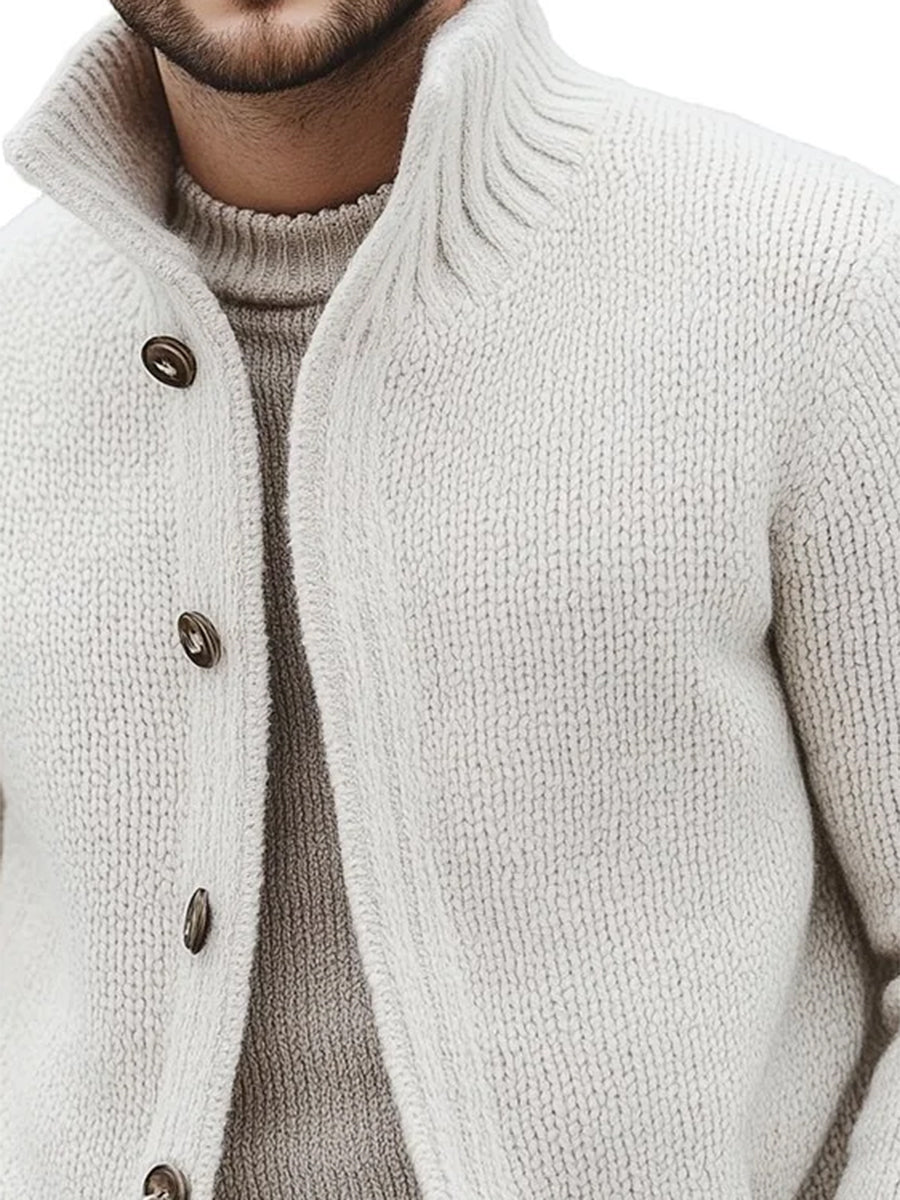 Casual Solid Color Stand Collar Button Knitted Cardigan - Image 3